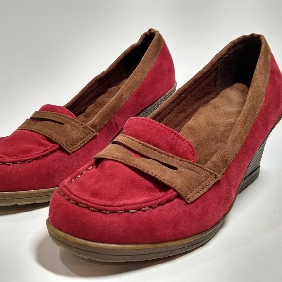 Red Suede Wedges Size US 8 - Picture 2 of 7